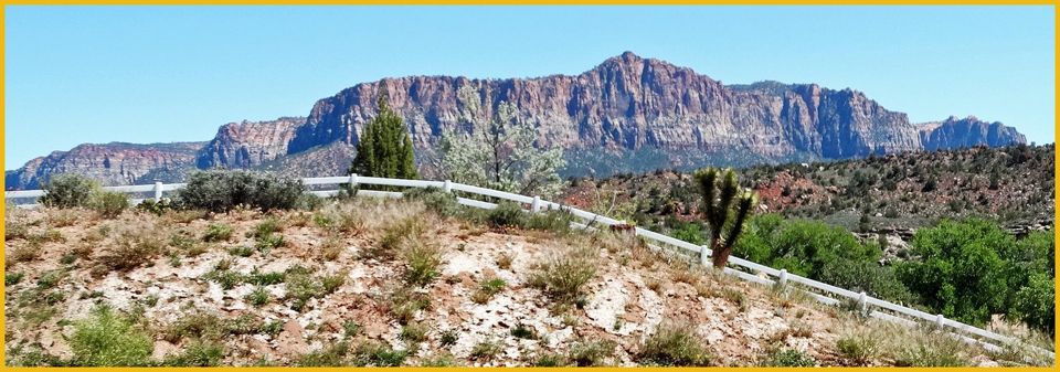Springdale’s main street with Zion’s cliffs behind it