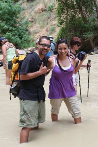 Knee-deep in the Virgin River at the start of The Narrows